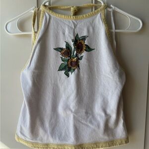 American Eagle Outfitters Sunflower Tie-Back Halter Top White and Yellow